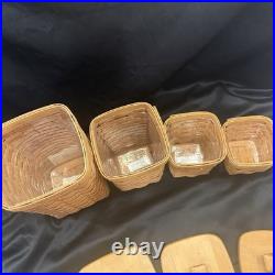 1993 Longaberger Basket 4 Piece Square Canister Set With Wooden Lids Liners