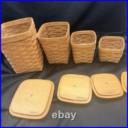 1993 Longaberger Basket 4 Piece Square Canister Set With Wooden Lids Liners