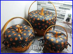 1995-1997 Longaberger set of 3 Pumpkin Baskets Combos Halloween Boo Fabric