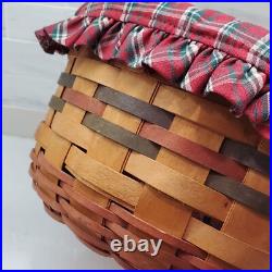 1995 Longaberger Large Leather Handle Basket Holiday Fabric Liner Plastic Insert 1995 Longaberger Large Leather Handle Basket Holiday Fabric Liner Plastic Insert