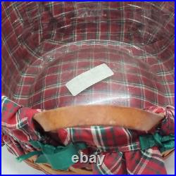 1995 Longaberger Large Leather Handle Basket Holiday Fabric Liner Plastic Insert 1995 Longaberger Large Leather Handle Basket Holiday Fabric Liner Plastic Insert
