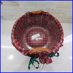 1995 Longaberger Large Leather Handle Basket Holiday Fabric Liner Plastic Insert 1995 Longaberger Large Leather Handle Basket Holiday Fabric Liner Plastic Insert