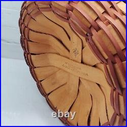 1995 Longaberger Large Leather Handle Basket Holiday Fabric Liner Plastic Insert 1995 Longaberger Large Leather Handle Basket Holiday Fabric Liner Plastic Insert