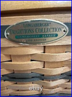 1999 Longaberger Traditions Collection Generosity Basket With Lid & Liner