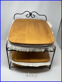 1999 Longaberger Wrought Iron 2 Tier Paper Stand w lid/protectors/liners