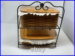 1999 Longaberger Wrought Iron 2 Tier Paper Stand w lid/protectors/liners