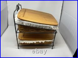 1999 Longaberger Wrought Iron 2 Tier Paper Stand w lid/protectors/liners