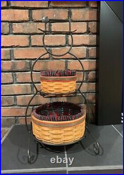 2000 Longaberger Basket Set Small Wrought Iron Snowman Frosty Liners Protectors