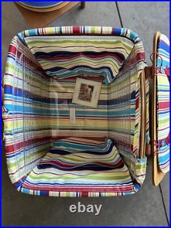 2000 Longaberger Picnic Basket Complete With Dishes handles, leather/wood clasp