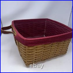 2000 Longaberger Wash Day Basket Combo Leather Handles Fabric & Plastic Liner