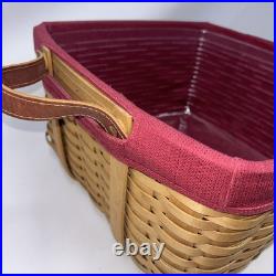 2000 Longaberger Wash Day Basket Combo Leather Handles Fabric & Plastic Liner