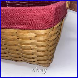 2000 Longaberger Wash Day Basket Combo Leather Handles Fabric & Plastic Liner