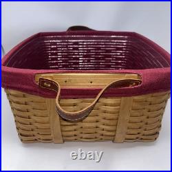 2000 Longaberger Wash Day Basket Combo Leather Handles Fabric & Plastic Liner