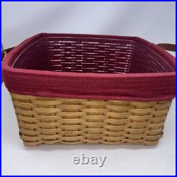2000 Longaberger Wash Day Basket Combo Leather Handles Fabric & Plastic Liner