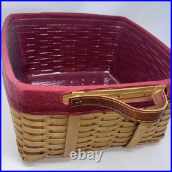 2000 Longaberger Wash Day Basket Combo Leather Handles Fabric & Plastic Liner