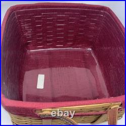 2000 Longaberger Wash Day Basket Combo Leather Handles Fabric & Plastic Liner