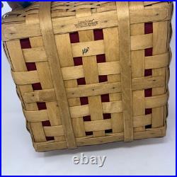 2000 Longaberger Wash Day Basket Combo Leather Handles Fabric & Plastic Liner