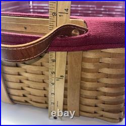 2000 Longaberger Wash Day Basket Combo Leather Handles Fabric & Plastic Liner