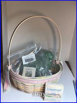 2000 Longaberger Whitewashed Easter Basket Protector Happy Easter Set