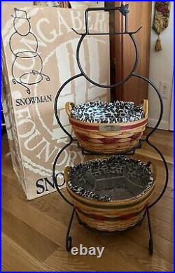 2000 Longaberger Wrought Iron Snowman Stand withFrosty Baskets, Liners, Protectors
