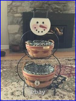 2000 Longaberger Wrought Iron Snowman Stand with Baskets, Liners, and Protectors