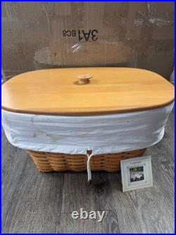 2001 Longaberger Classic Oval Laundry Basket Liner Protector Card Wooden Lid