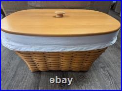 2001 Longaberger Classic Oval Laundry Basket Liner Protector Card Wooden Lid