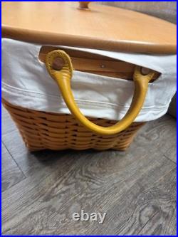 2001 Longaberger Classic Oval Laundry Basket Liner Protector Card Wooden Lid