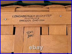 2001 Longaberger Medium Gathering Basket, Lid, 2 Protectors & Green Liner Set