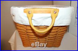2001 Longaberger Oval Laundry Basket, Fabric, Protector, Card, Large Set