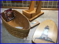 2002 Longaberger Row Your Boat Basket Set -Protector, Divider, Painted Lid, stand
