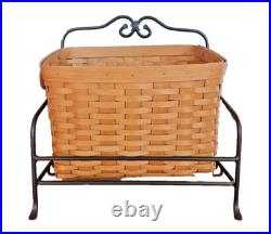 2003 Longaberger Newspaper/Magazine Basket with Wrought Iron Basket Stand