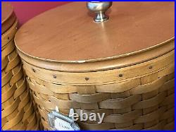 2003 Longaberger Weaved Basket Canister Set With Plastic Inserts & Lids