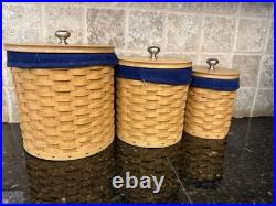2004 Longaberger Basket Navy Protectors & Lids 13-Pc Canister Set Made In USA
