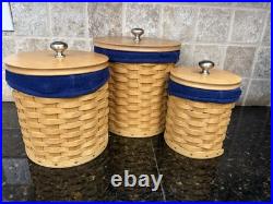 2004 Longaberger Basket Navy Protectors & Lids 13-Pc Canister Set Made In USA