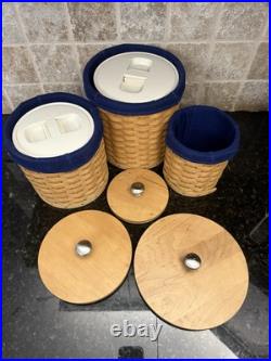 2004 Longaberger Basket Navy Protectors & Lids 13-Pc Canister Set Made In USA