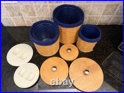 2004 Longaberger Basket Navy Protectors & Lids 13-Pc Canister Set Made In USA