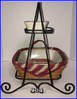 2005 Longaberger Christmas Silver Bells Set + Pottery Dishes Wrought Iron Stand