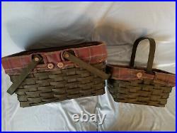 2006 Longaberger baskets withliners, Set of 2, warm brown stain, Toboso Plaid