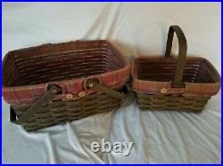 2006 Longaberger baskets withliners, Set of 2, warm brown stain, Toboso Plaid