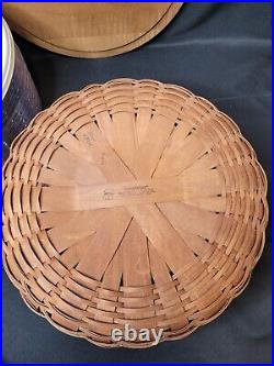 2007 Longaberger 13 Round Keeping Basket Fabric Liner 2 Inserts w Lids Wood Lid