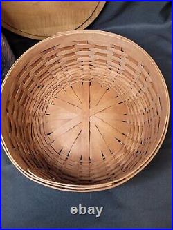 2007 Longaberger 13 Round Keeping Basket Fabric Liner 2 Inserts w Lids Wood Lid
