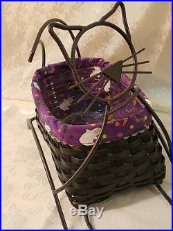 2009 Longaberger BLACK CAT Halloween basket wrought iron liner protector set BOO