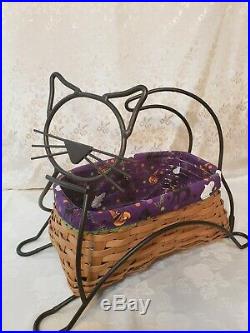 2009 Longaberger BLACK CAT Halloween basket wrought iron liner protector set BOO
