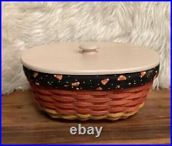 2010 Longaberger Candy Corn Treats Basket with Liner & Lid Wrought Iron Stand