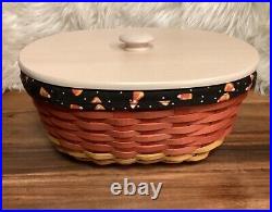 2010 Longaberger Candy Corn Treats Basket with Liner & Lid Wrought Iron Stand