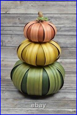 2013 Longaberger Stacked Pumpkins Decorative Trio Set with Stem Autumn Colors
