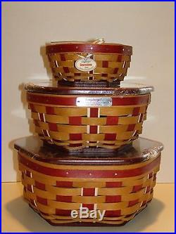 2016 LONGABERGER HOLIDAY GENERATIONS BASKETS RED WITH PROT & LIDS SET of 3