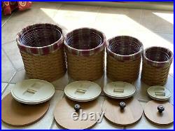 20pc. Longaberger Woven Canister Set with Toboso Plaid liners & protectors & lids