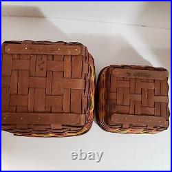 2 Longaberger 2009 Autumn Leaves Large And Small Berry Basket Set Lid Protector